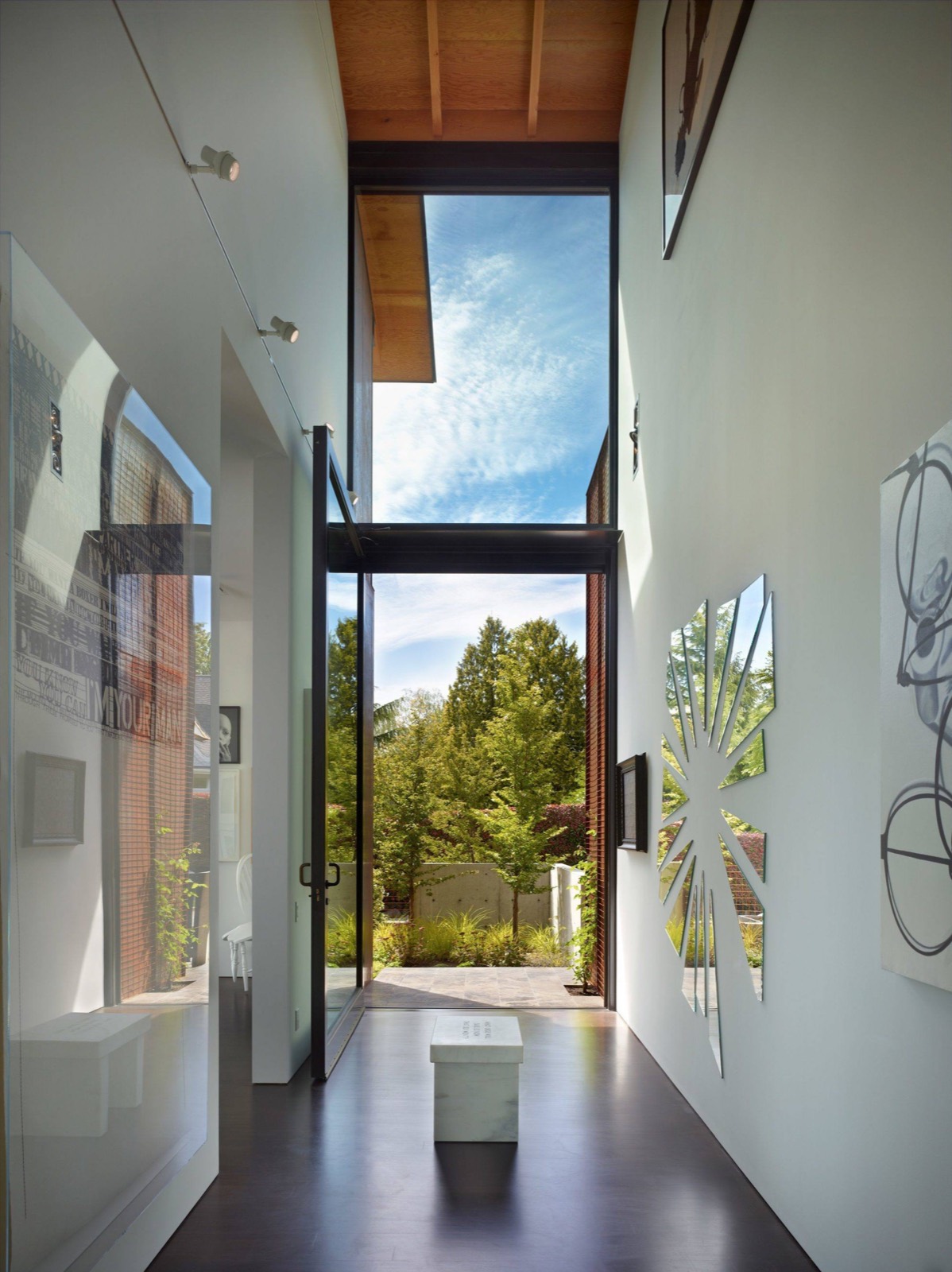 Light through a fir-lined entry